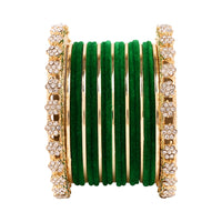 Etnico Gold Plated Traditional Velvet & Stone Embedded Bridal Bangle Set for Women (ADB571G)