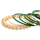 Etnico Gold Plated Traditional Velvet & Stone Embedded Bridal Bangle Set for Women (ADB571G)