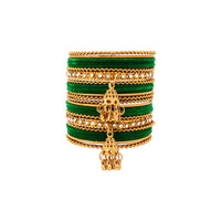 Etnico Gold Plated Traditional Handcrafted Latkan Detailing Velvet Chuda Bangle Set for Bridal/Women
