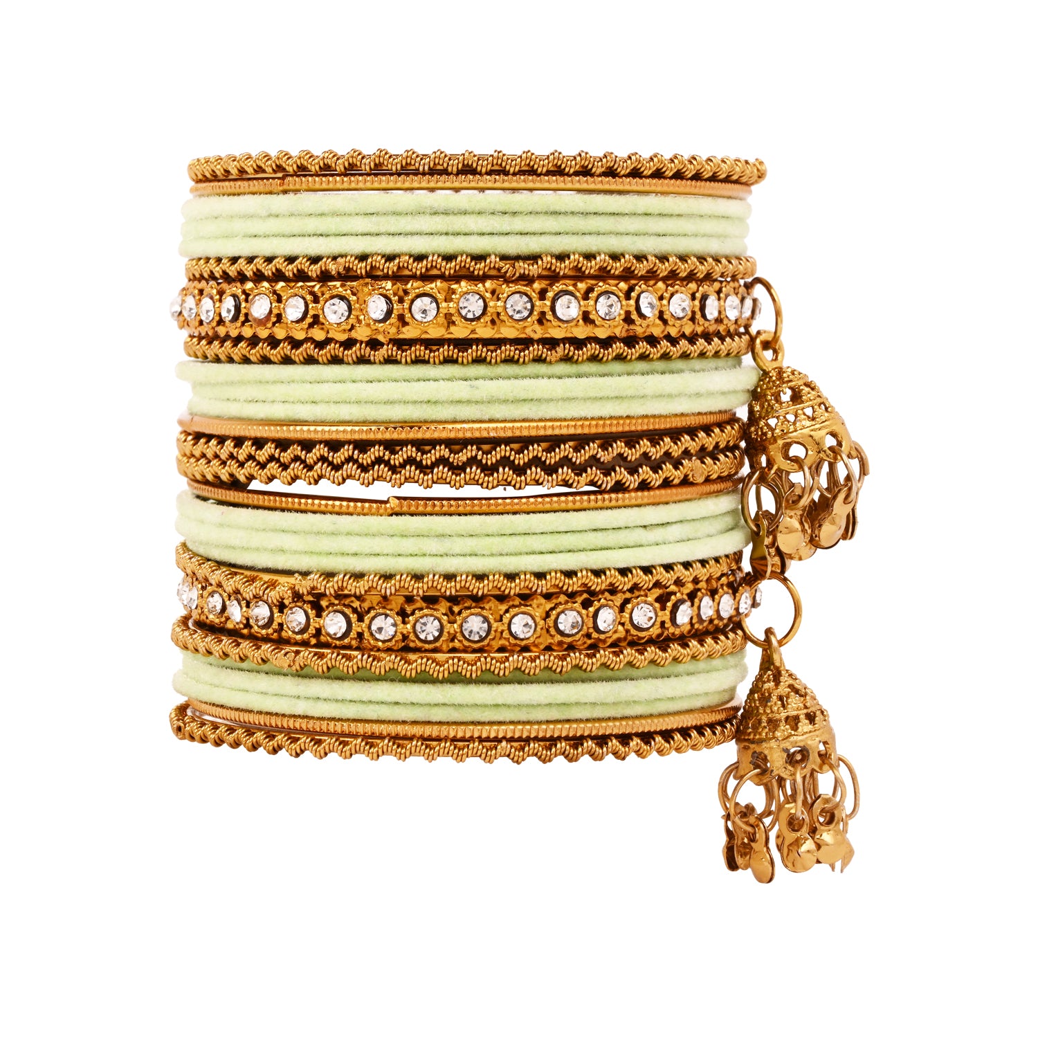 Etnico Traditional Gold Plated Handcrafted Chuda Bangle Set with Latkan Detailing for Women/Bridal (ADB572Min)