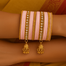 Etnico Gold Plated Traditional Handcrafted Velvet & Stone Embellished Bangles Chuda Bangle Set for Bridal/Women (ADB572Pi)