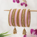 Etnico Gold Plated Traditional Handcrafted Velvet & Stone Embellished Bangles Chuda Bangle Set for Bridal/Women (ADB572Pi)