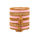 Etnico Gold Plated Traditional Handcrafted Velvet & Stone Embellished Bangles Chuda Bangle Set for Bridal/Women (ADB572Pi)