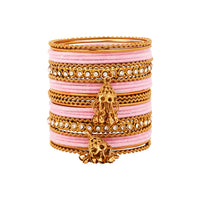 Etnico Gold Plated Traditional Handcrafted Velvet & Stone Embellished Bangles Chuda Bangle Set for Bridal/Women (ADB572Pi)