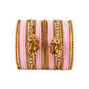 Etnico Gold Plated Traditional Handcrafted Velvet & Stone Embellished Bangles Chuda Bangle Set for Bridal/Women (ADB572Pi)