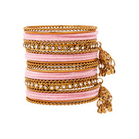 Etnico Gold Plated Traditional Handcrafted Velvet & Stone Embellished Bangles Chuda Bangle Set for Bridal/Women (ADB572Pi)