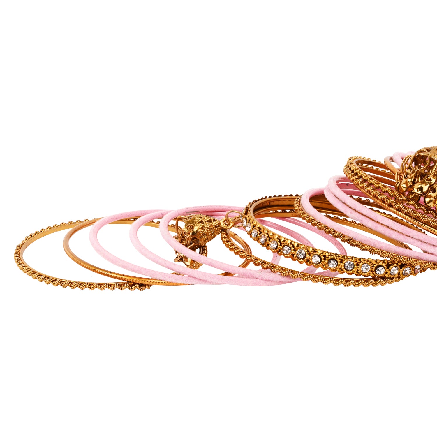 Etnico Gold Plated Traditional Handcrafted Velvet & Stone Embellished Bangles Chuda Bangle Set for Bridal/Women (ADB572Pi)