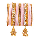 Etnico Gold Plated Traditional Handcrafted Velvet & Stone Embellished Bangles Chuda Bangle Set for Bridal/Women (ADB572Pi)
