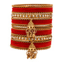 Etnico Gold Plated Traditional Handcrafted Bangles with Latkan Detailing Chuda Bangle Set for Women (ADB572Re)