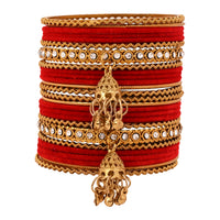 Etnico Gold Plated Traditional Handcrafted Bangles with Latkan Detailing Chuda Bangle Set for Women (ADB572Re)