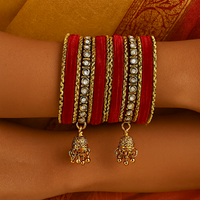 Etnico Gold Plated Traditional Handcrafted Bangles with Latkan Detailing Chuda Bangle Set for Women (ADB572Re)