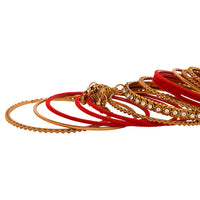 Etnico Gold Plated Traditional Handcrafted Bangles with Latkan Detailing Chuda Bangle Set for Women (ADB572Re)