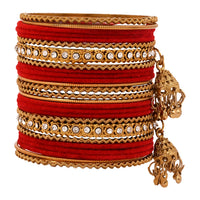 Etnico Gold Plated Traditional Handcrafted Bangles with Latkan Detailing Chuda Bangle Set for Women (ADB572Re)