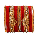 Etnico Gold Plated Traditional Handcrafted Bangles with Latkan Detailing Chuda Bangle Set for Women (ADB572Re)