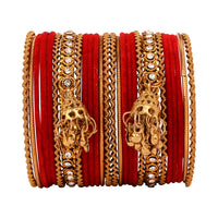 Etnico Gold Plated Traditional Handcrafted Bangles with Latkan Detailing Chuda Bangle Set for Women (ADB572Re)