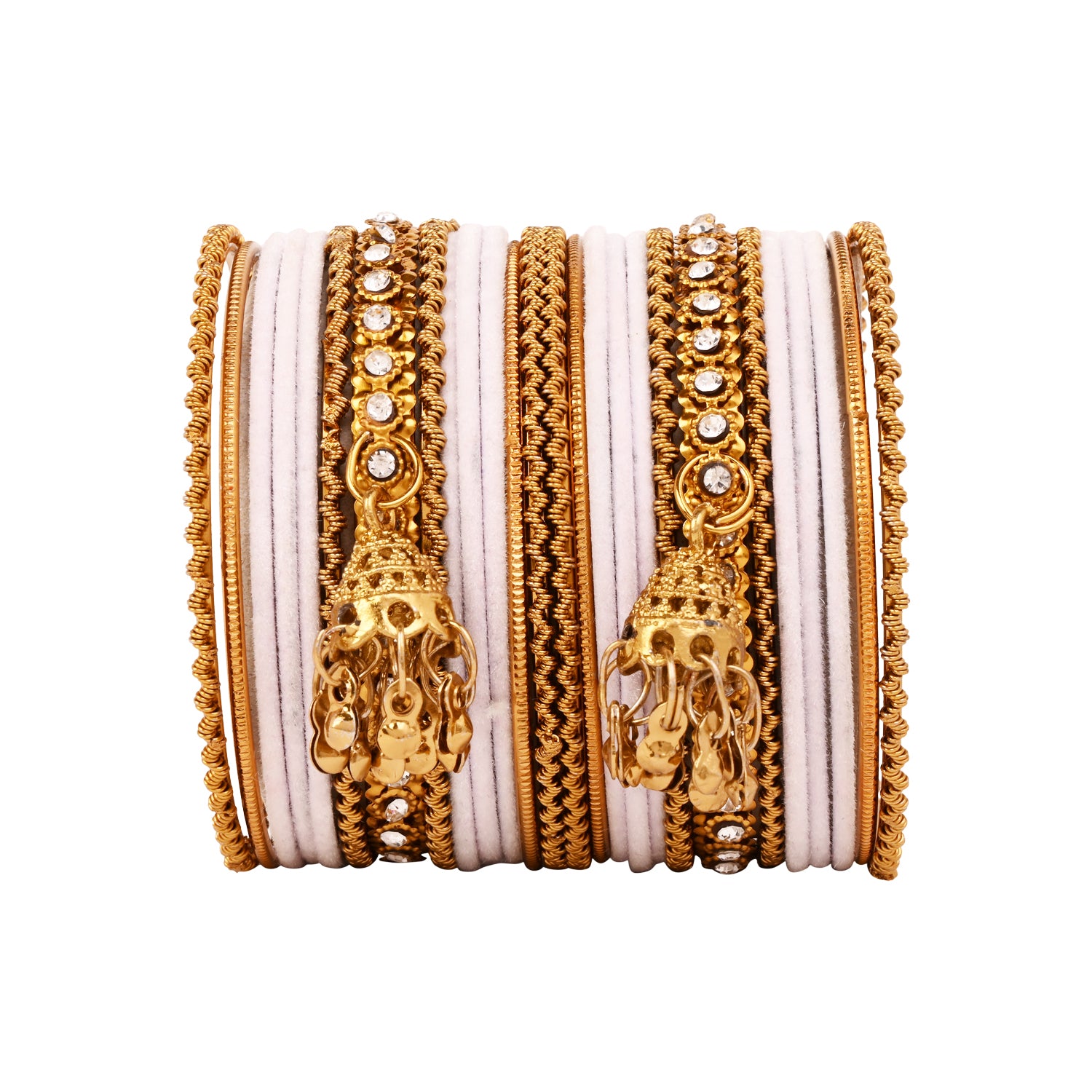 Etnico Gold Plated Traditional Handcrafted Latkan Detailing Bridal Bangle Chuda Set for Women