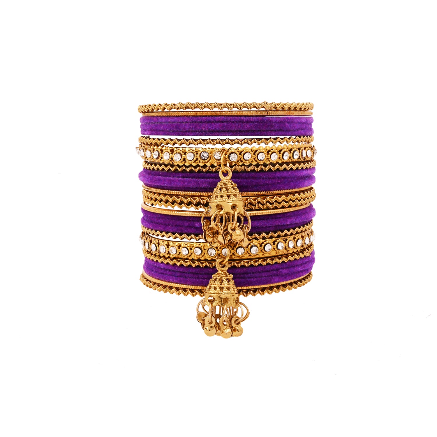 Etnico Gold Plated Traditional Handcrafted Stone Work & Latkan Detailing Bangles Chuda Bangle Set for Bridal/Women