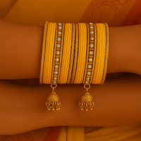 Etnico Gold Plated Traditional Handcrafted Latkan Detailing Velvet Chuda Bangle Set for Bridal/Women 