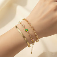 Etnico Gold Plated Fashion Stylish Layered Floral Charm Set of 3 Bracelets for Women