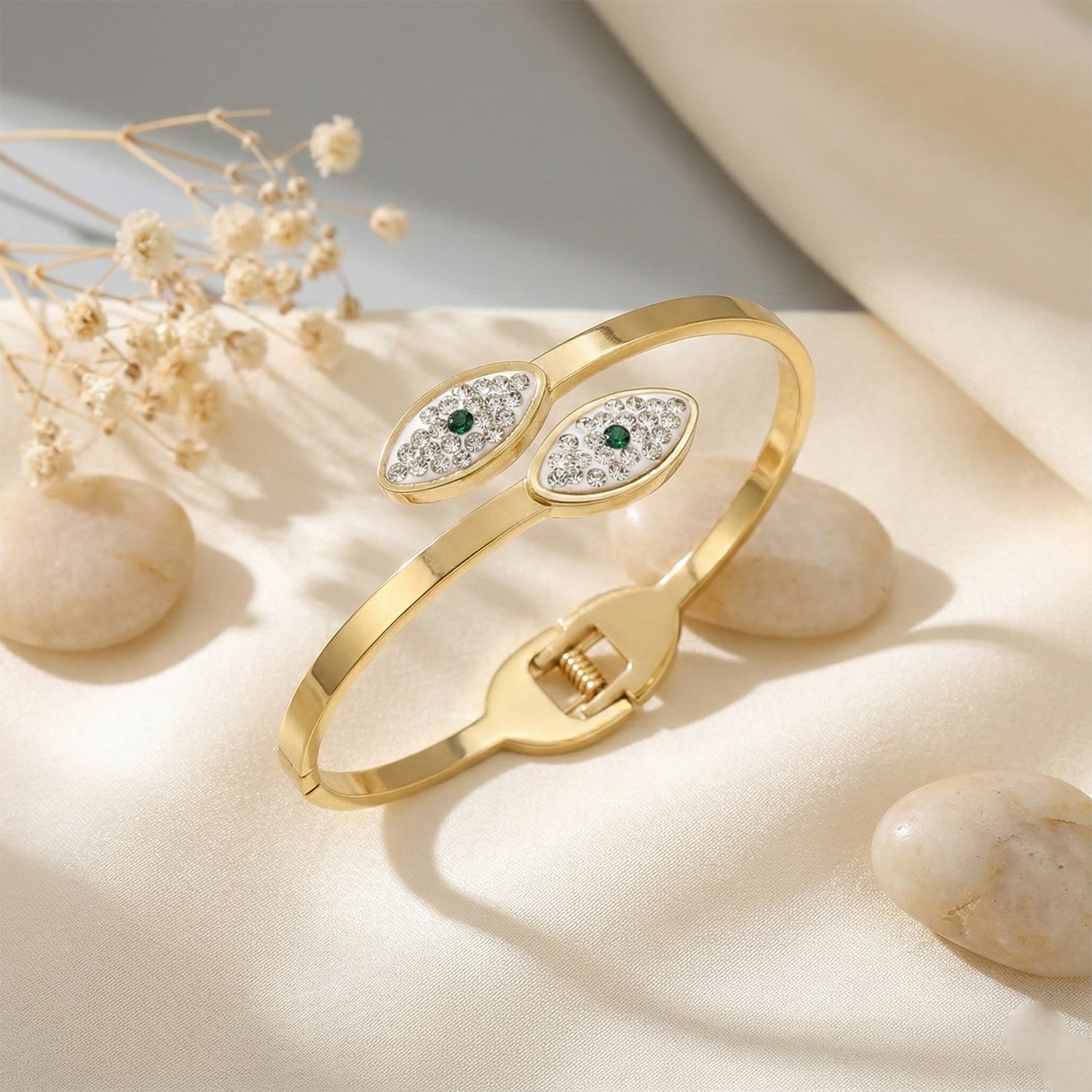 Etnico Gold Plated Fashion Stylish Twin Evil Eye Bracelet for Women