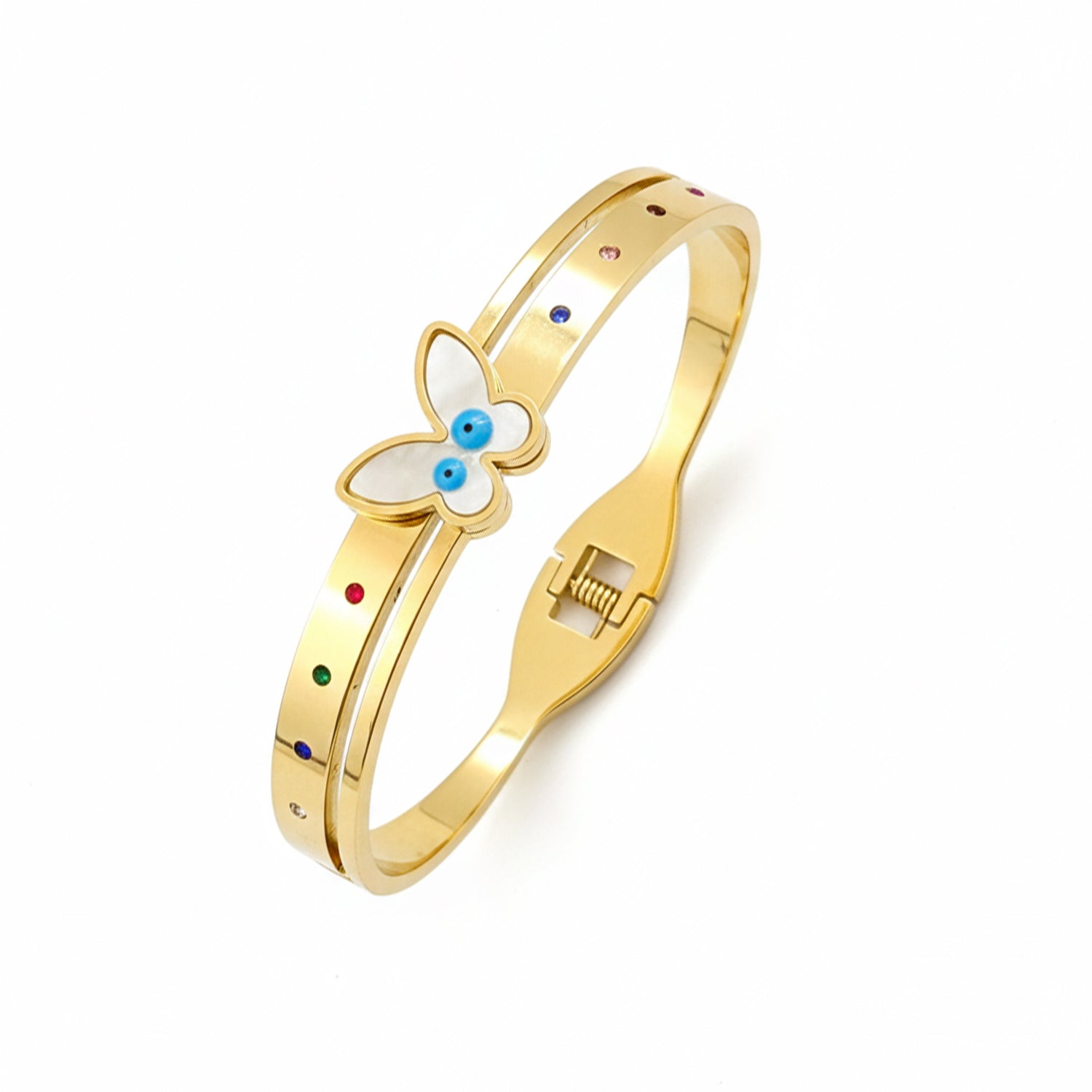Etnico Gold Plated Fashion Stylish Butterfly Evil Eye Bracelet for Women