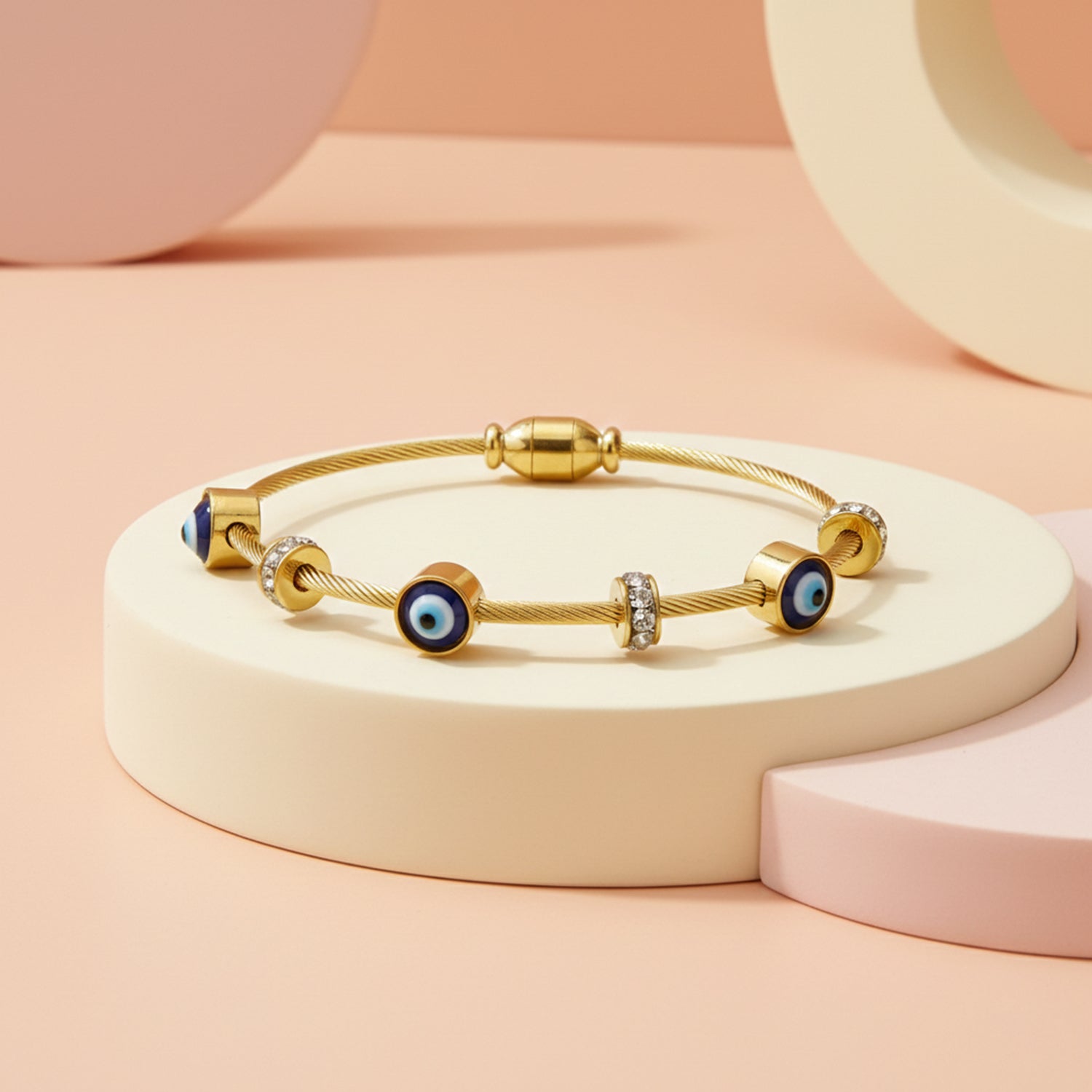 Etnico Rose Gold Plated Fashion Stylish Evil Eye Cable Bracelet with Magnetic Lock for Women