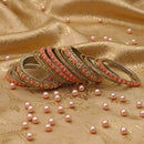 Etnico Gold Plated Traditional Floral Embellished Work Bangles Chuda Bangle Set for Bridal/Women (Peach, )