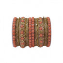Etnico Gold Plated Traditional Floral Embellished Work Bangles Chuda Bangle Set for Bridal/Women (Peach, )
