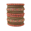 Etnico Gold Plated Traditional Floral Embellished Work Bangles Chuda Bangle Set for Bridal/Women (Peach, )