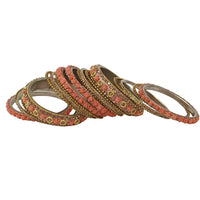 Etnico Gold Plated Traditional Floral Embellished Work Bangles Chuda Bangle Set for Bridal/Women (Peach, )