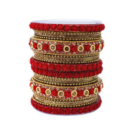 Etnico Gold Plated Traditional Floral Embellished Work Bangles Chuda Bangle Set for Bridal/Women (Red, )