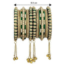 Etnico Gold Plated Traditional Velvet Embellished Work & Ghungroo Latkan Detailing Bangles Chuda Bangle Set for Bridal/Women