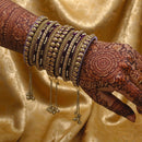 Etnico Gold Plated Traditional Velvet Embellished Work & Ghungroo Latkan Detailing Bangles Chuda Bangle Set for Bridal/Women (Wine, )