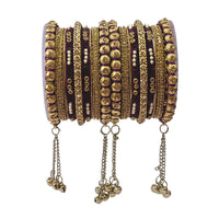 Etnico Gold Plated Traditional Velvet Embellished Work & Ghungroo Latkan Detailing Bangles Chuda Bangle Set for Bridal/Women (Wine, )