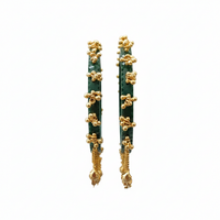 Etnico Traditional Green Bangles with Brass Stud Detailing and Hanging Ghungroo Charms for Women (ADB595G)