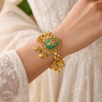 Etnico Traditional Gold Plated Brass Adjustable Bracelet with Stone Detailing for Women