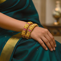 Etnico Traditional Temple Design Gold Plated Brass Bangles for Women (ADB599QG)