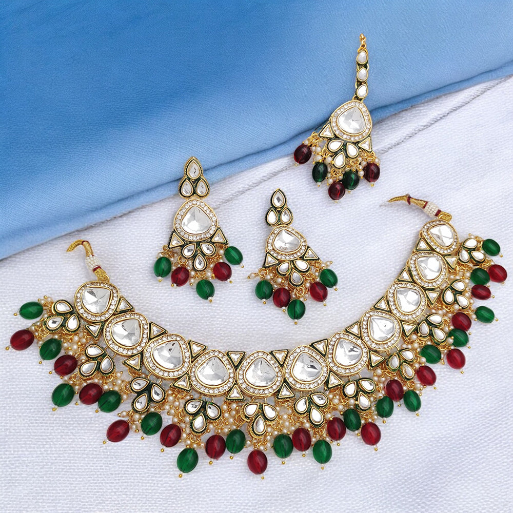 Gehana Mahal Heritage Kundan Stone Pearl And Beads Designer Necklace Set