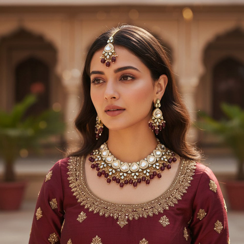 Gehana Mahal Heritage Kundan Stone Pearl And Beads Designer Necklace Set