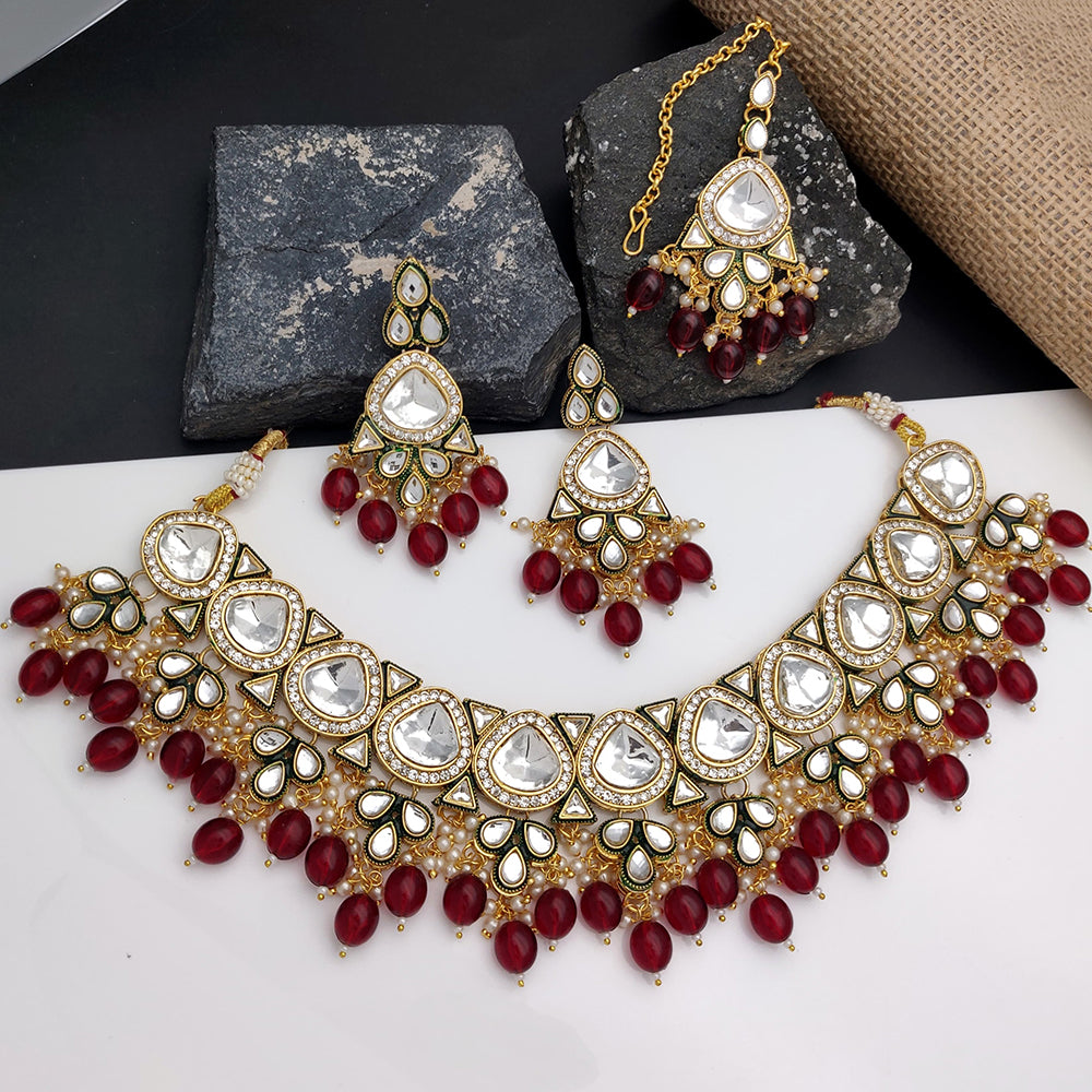 Gehana Mahal Heritage Kundan Stone Pearl And Beads Designer Necklace Set