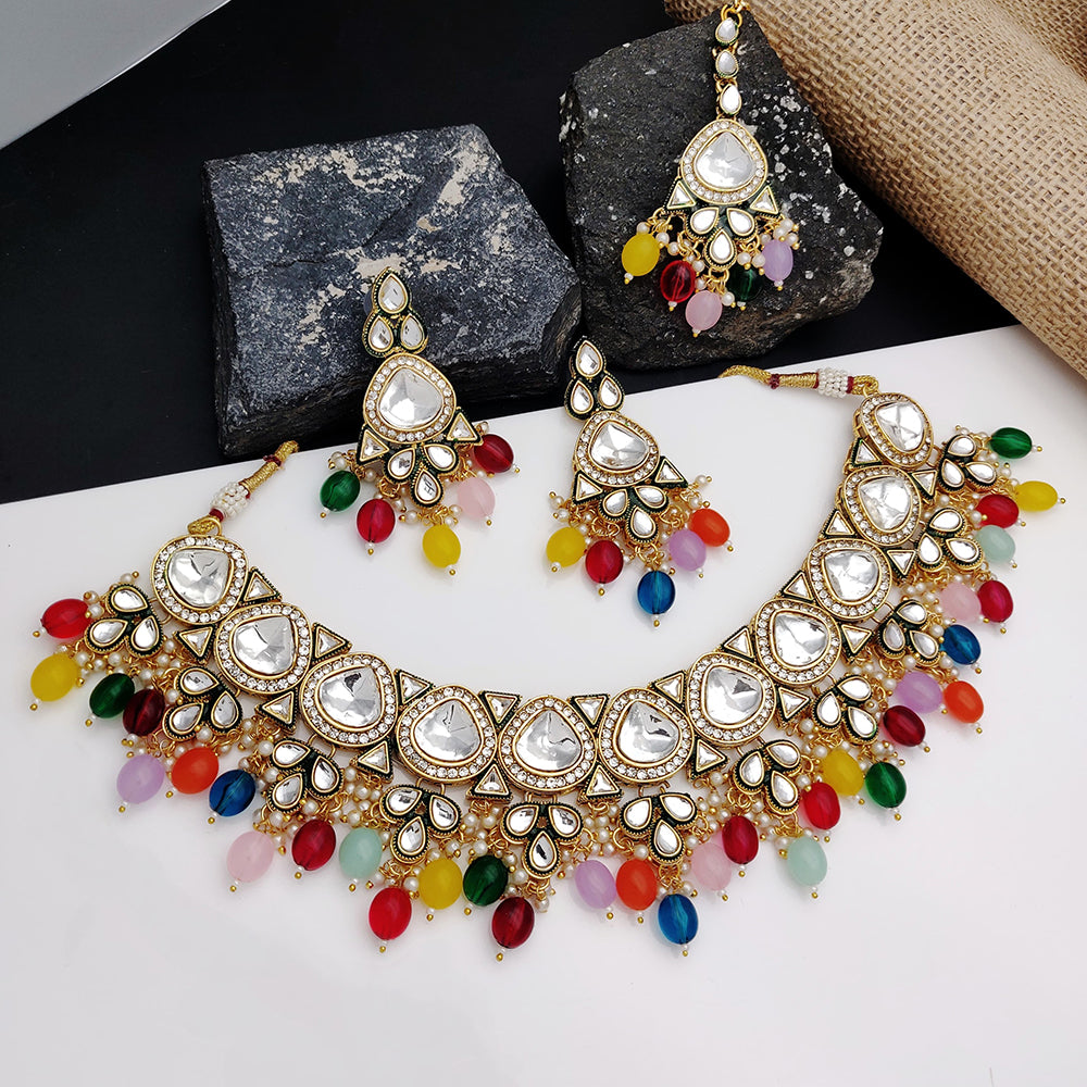 Gehana Mahal Heritage Kundan Stone Pearl And Beads Designer Necklace Set