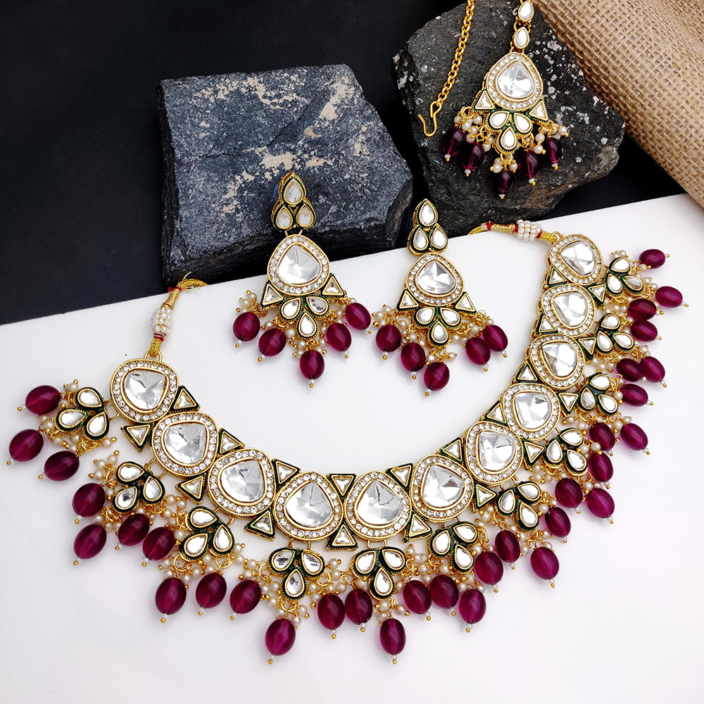 Gehana Mahal Heritage Kundan Stone Pearl And Beads Designer Necklace Set