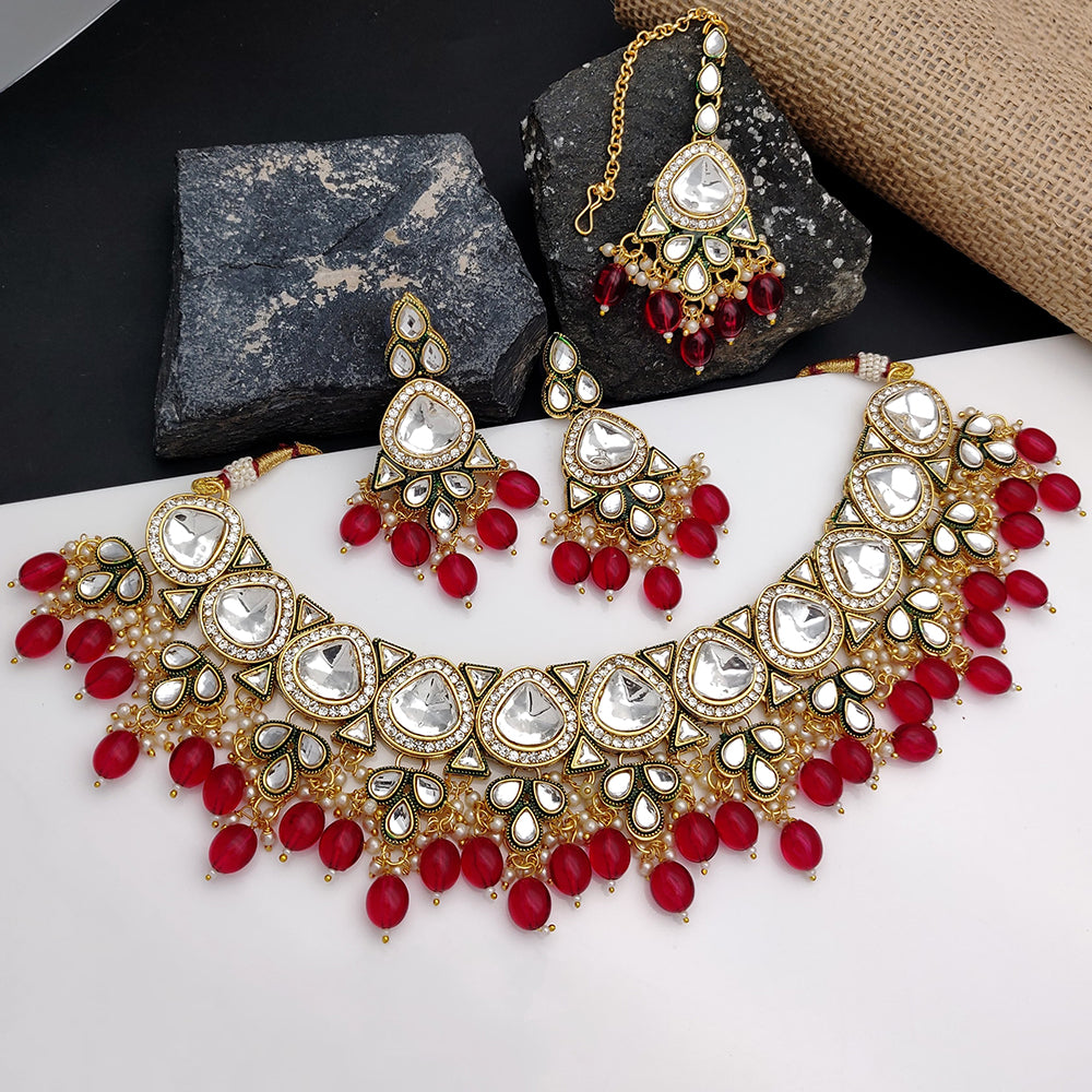 Gehana Mahal Heritage Kundan Stone Pearl And Beads Designer Necklace Set