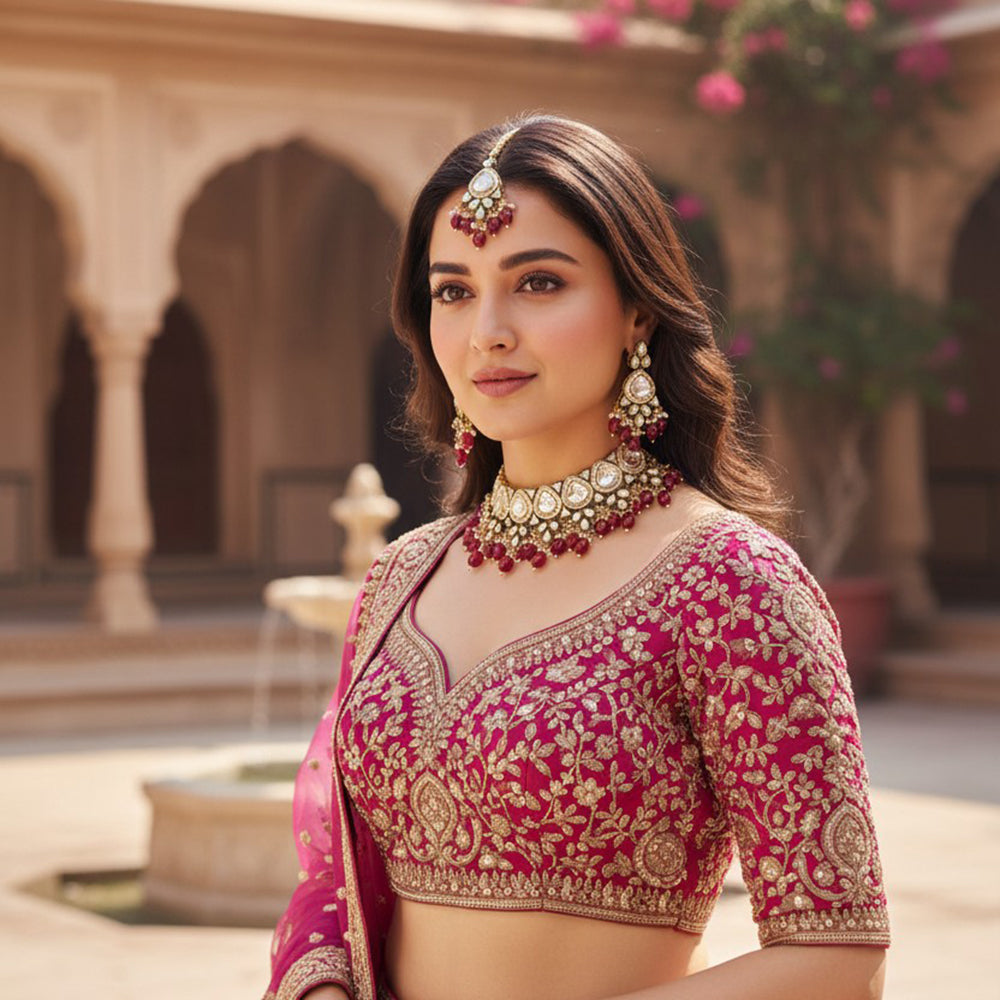 Gehana Mahal Heritage Kundan Stone Pearl And Beads Designer Necklace Set