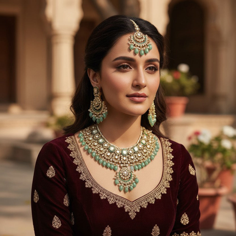 Gehana Mahal Heritage Kundan Stone Pearl And Beads Designer Necklace Set