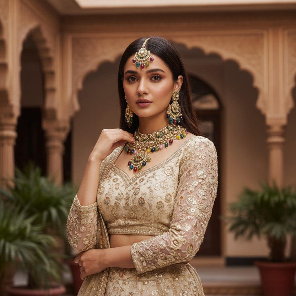 Gehana Mahal Heritage Kundan Stone Pearl And Beads Designer Necklace Set