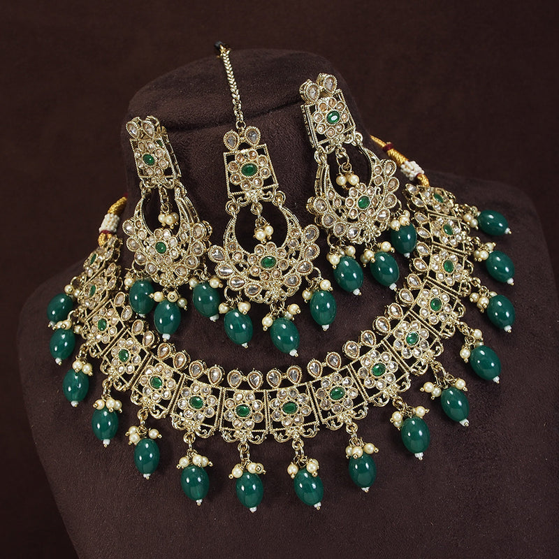 LALSO Antique Gold plated Necklace Jewelry Set With Maangtika