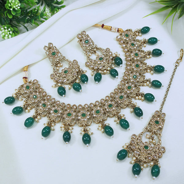LALSO Antique Gold plated Necklace Jewelry Set With Maangtika