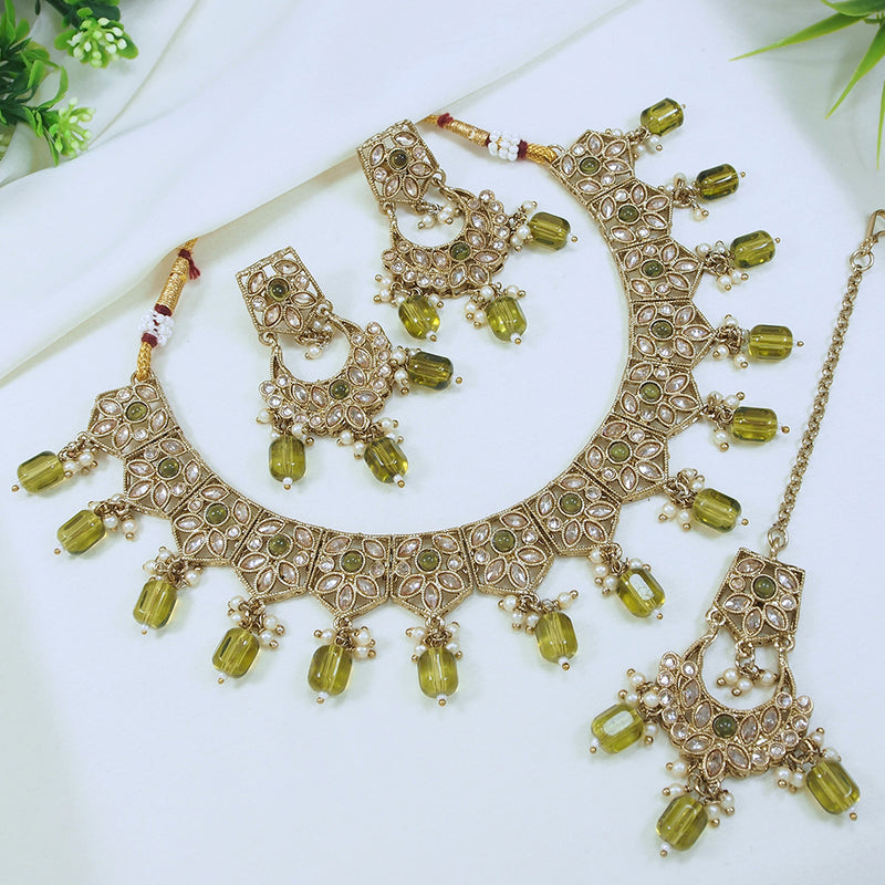 LALSO Antique Gold plated Necklace Jewelry Set With Maangtika