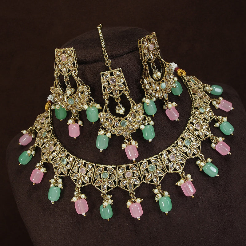 LALSO Antique Gold plated Necklace Jewelry Set With Maangtika